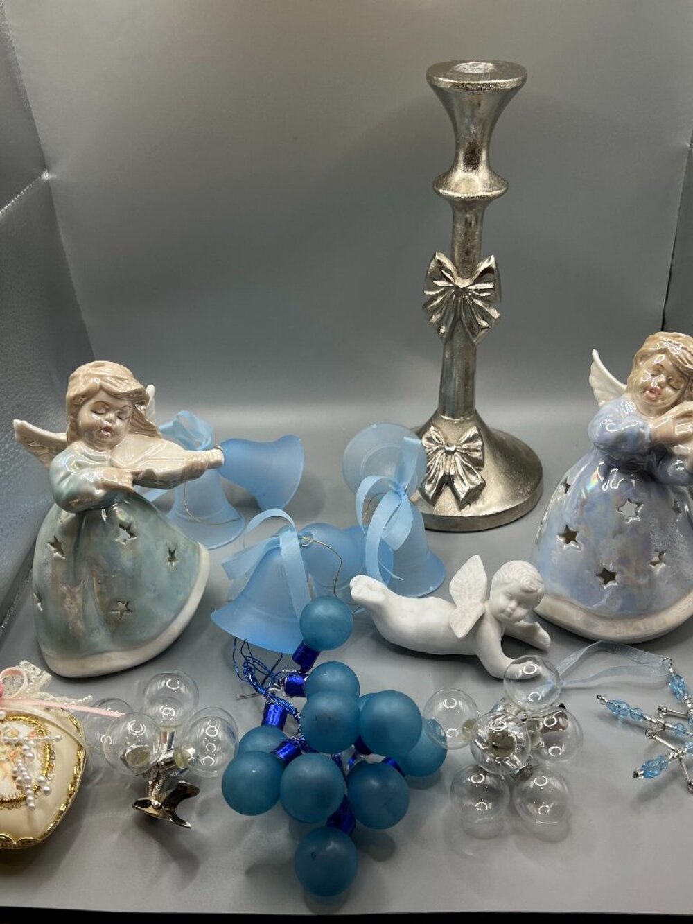 Angel and bell holiday lot of 10 plus items christmas blue votive Candle